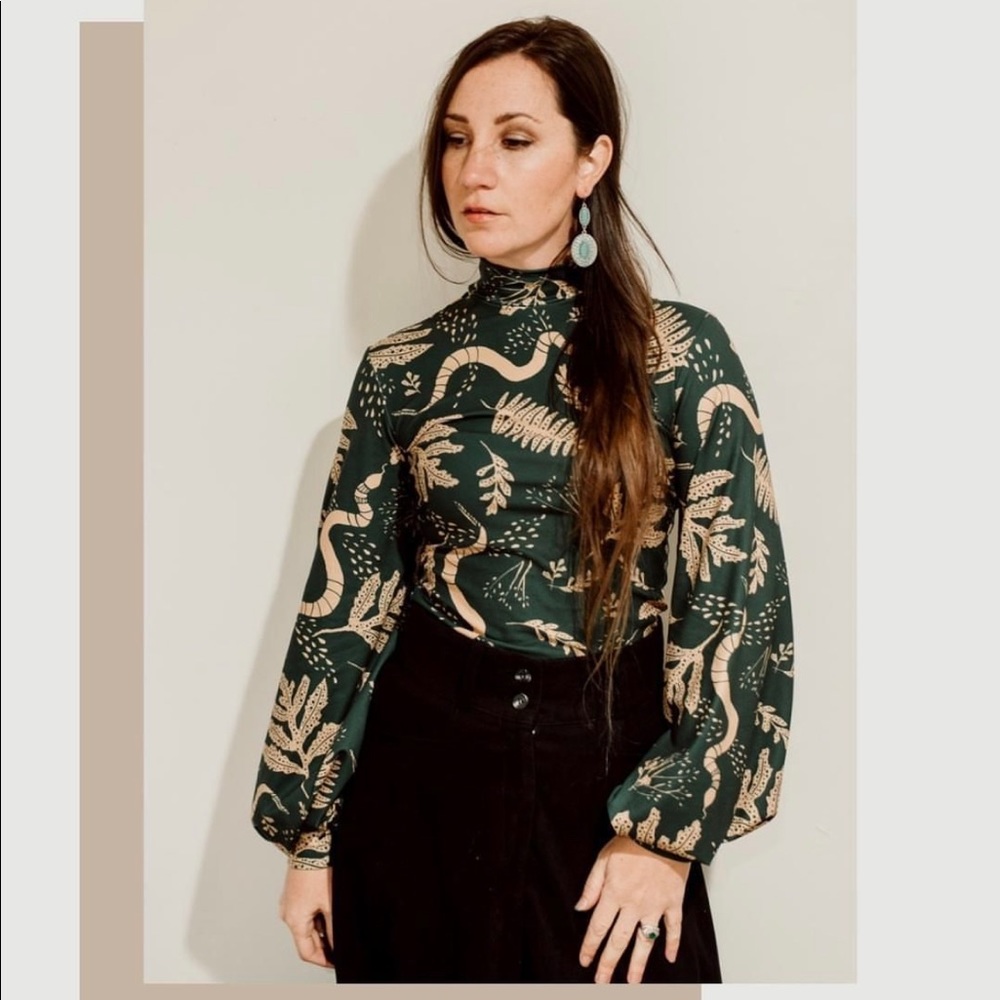 Simka Sol Tapestry Sarai Blouson Sleeve Teal & Honey